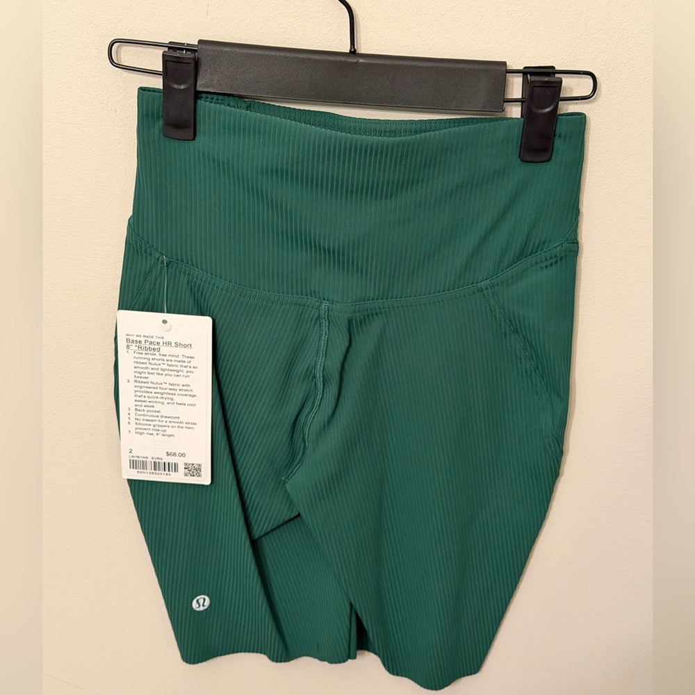 NWT Lululemon Base Pace HR 8” Ribbed Shorts In Evergreen Size 2 - Picture 3 of 3